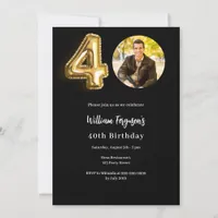 Black gold photo 40th birthday invitation