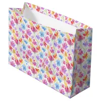 Abstract Watercolor Style Flowers Pink Blue Yellow Large Gift Bag