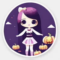 Cute Kawaii Girl with Pumpkins Halloween Sticker