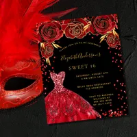 Budget Sweet 16 black red dress invitation