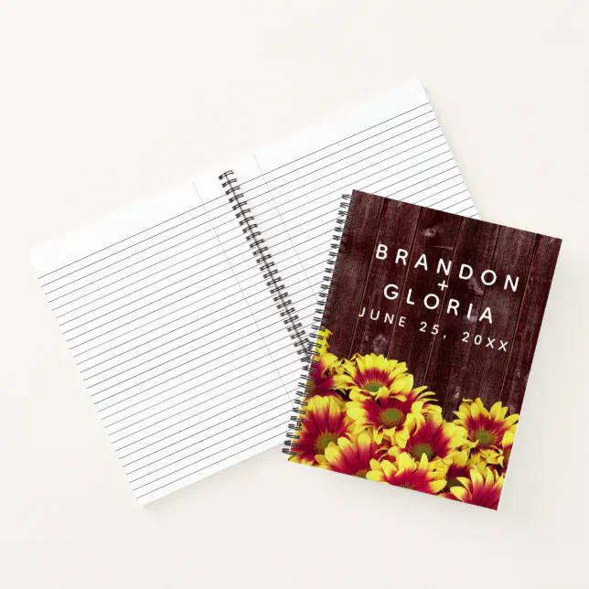 Rustic Autumn Sunflowers on Fence Wedding Notebook