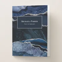 Agate Navy Blue Silver Geode Professional Pocket Folder