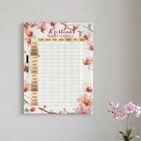 Watercolor Pink Orchid Floral Weekly Schedule Dry Erase Board