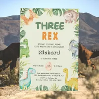 Dinosaur Three Rex Birthday Invitation