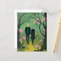 A Middle Aged Couple Walk in the Woods Postcard