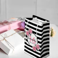 Sweet 16 black stripes pink florals name small gift bag