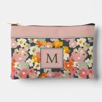Modern Pink Floral Monogram Initial Accessory Pouch