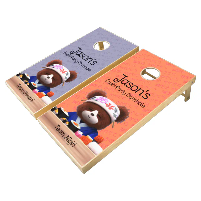 Cute Teddy Bears Sushi Chefs Birthday Cornhole Set