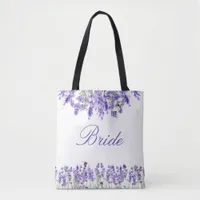 Bride lavender florals violet script tote bag