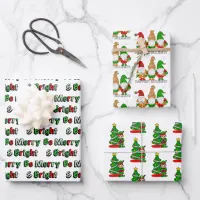 Gnomes, Merry and Bright and Christmas Elves Wrapping Paper Sheets