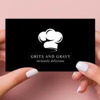 Restaurant Black White Chef Hat Logo Business Card