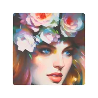 Floral Woman Portrait Painting Metal Print