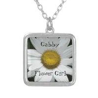 White Daisy Wedding Flower Girl Silver Plated Necklace