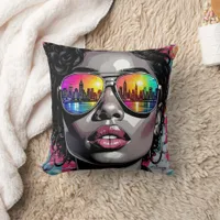 Black Women in Sunglasses in the City Throw Pillow