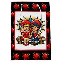 Valentine's Day | Retro Pop Art Boy and Girl Medium Gift Bag