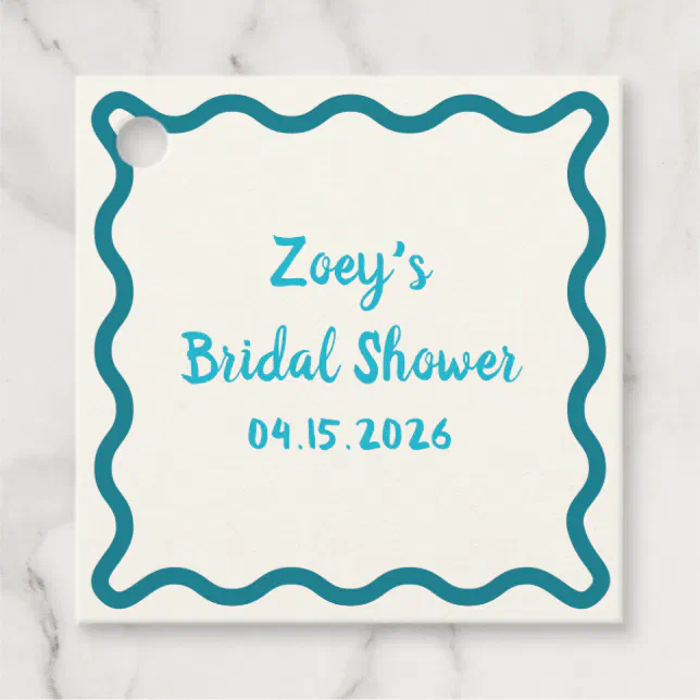 Hand Drawn Teal Wavy Border Bridal Shower Cute Favor Tags