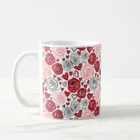 Doodle Art Style Red Pink Roses Hearts Valentine's Coffee Mug