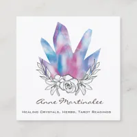 Floral Doodle Crystals Square Business Card