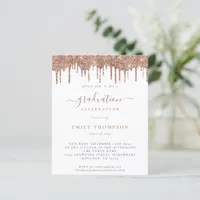 Budget Rose Glitter Drips Grad Party Invitation