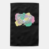 Skeleton Hands Heart With Abstract Coloured Backgr Garden Flag