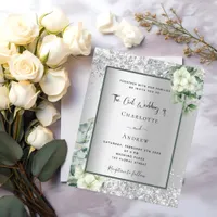 Silver white floral civil wedding invitation