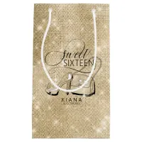 Glitter and Shine Sweet 16 V2 Gold ID675 Small Gift Bag