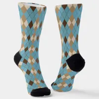 Blue Brown Gingham Pattern Socks