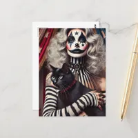 Circus Clown and a Black Kitty Postcard