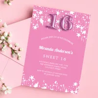 Sweet 16 pink white stars luxury invitation