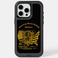 Golden Bison Illustration With USA Map and Flag iPhone 15 Pro Max Case