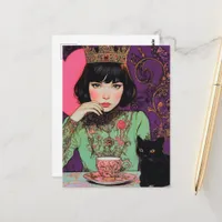 Tea With the Cat and the Queen Postcard