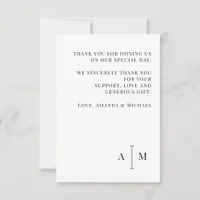 Black White Monogram Minimal Wedding Photo Thank You Card