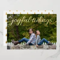 Script Handwritten Joyful Tidings Photo Foil Holiday Card