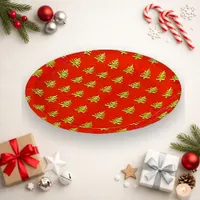 Festive Red Gold Christmas Tree Pattern Paper Plates