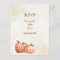 watercolor pumpkins fall harvest wedding rsvp invitation postcard