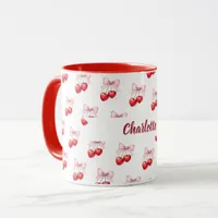 Cherry bow pink name mug