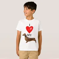 I Love My Dachshund Red Heart Kid's T-Shirt