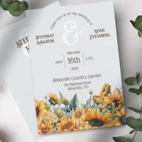 Modern Dusty Blue Sunflower Wedding Invitation