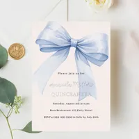 Blue bow cream elegant Quinceanera luxury silver Foil Invitation