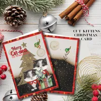 Kittens Merry Cat-mess Card | Red Plaid Christmas