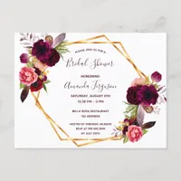 Bridal shower florals burgundy invitation postcard
