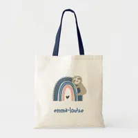 Girl's Cute Sloth Rainbow Name Tote Bag