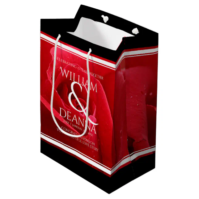 Elegant 15th 26th 36th Rose Wedding Anniversary Medium Gift Bag