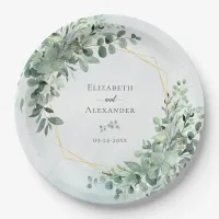 Eucalyptus Greenery Geometric Elegant Wedding Paper Plates