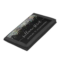 Black Holographic Glitter Business  Trifold Wallet