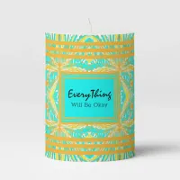 Affirmation Everything Will be Okay Blue and Gold  Pillar Candle