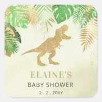 Gold Dinosaur Baby Shower Thank You  Square Sticker