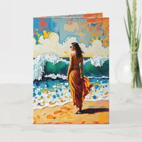 Woman on Beach Abstract Thinking of You Card