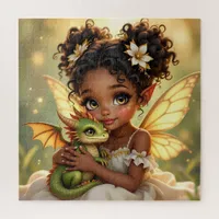 Cute Anime Fairy Girl and Chibi Dragon Jigsaw Puzzle