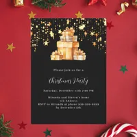 Black gold stars gifts Christmas Party Invitation